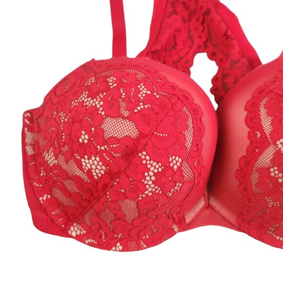 Fredericks of Hollywood Heartthrob Lace Underwire Bra 40D Racerback Red - Picture 2 of 6